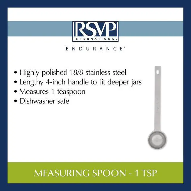 Alt view image 6 of 7 - RSVP International Endurance Kitchen Collection Open Stock Measuring Spoon, Stainless Steel, Dishwasher Safe, 1-Teaspoon