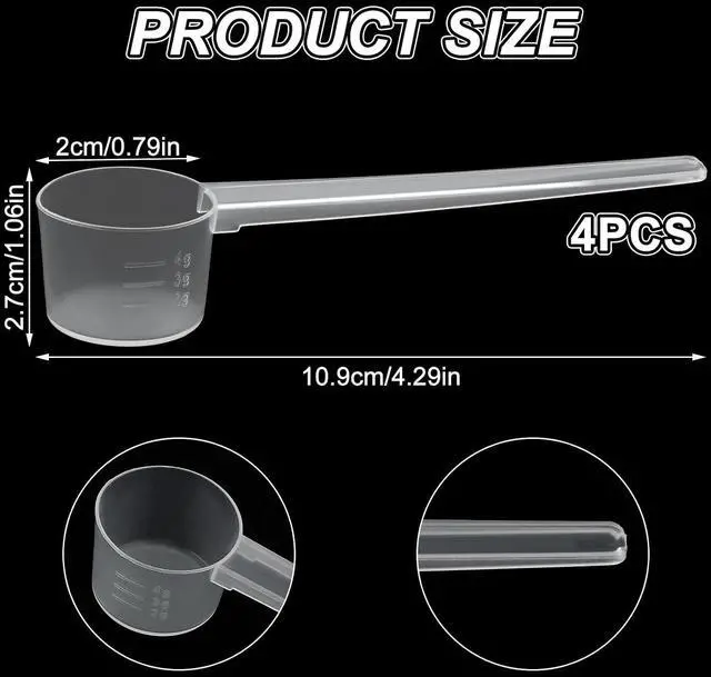 Alt view image 2 of 7 - Ouligay 4pcs 5ML Plastic Measuring Spoons, Teaspoon Scoop, Coffee Scoops, Small Scoops for Canisters, Tablespoon Scoop Dishwasher Safe Reusable Spoons for Liquids Powders Kitchen Cooking Tool