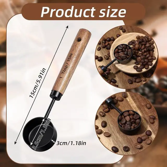 Alt view image 2 of 7 - Tyqour 1 Tablespoon Scoop Stainless Steel Coffee Measuring Spoon Coffee Scoop for Ground Coffee Walnut Handle 15 Ml Teaspoon Scoop Perfect for Coffee, Tea