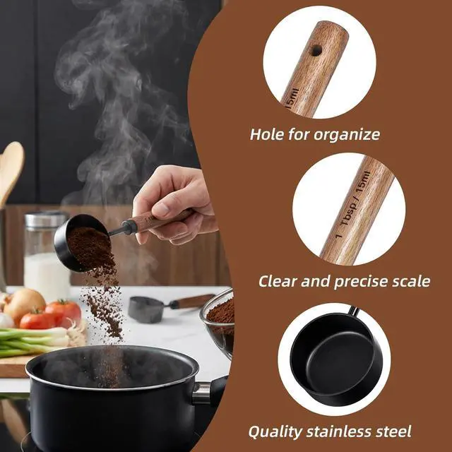 Alt view image 3 of 7 - Tyqour 1 Tablespoon Scoop Stainless Steel Coffee Measuring Spoon Coffee Scoop for Ground Coffee Walnut Handle 15 Ml Teaspoon Scoop Perfect for Coffee, Tea