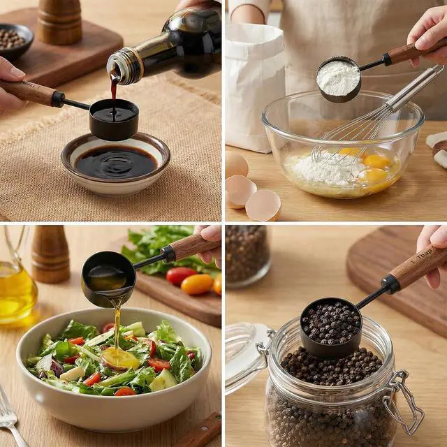 Alt view image 5 of 7 - Tyqour 1 Tablespoon Scoop Stainless Steel Coffee Measuring Spoon Coffee Scoop for Ground Coffee Walnut Handle 15 Ml Teaspoon Scoop Perfect for Coffee, Tea