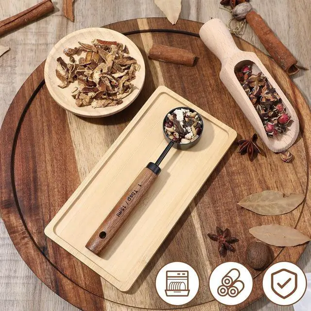 Alt view image 6 of 7 - Tyqour 1 Tablespoon Scoop Stainless Steel Coffee Measuring Spoon Coffee Scoop for Ground Coffee Walnut Handle 15 Ml Teaspoon Scoop Perfect for Coffee, Tea