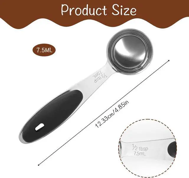 Alt view image 2 of 5 - Stainless Steel Measuring Scoops - 1/2 Tbsp, 1/32 Cup, Small Coffee Scoop, Handle Included
