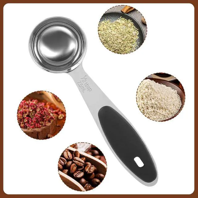 Alt view image 4 of 5 - Stainless Steel Measuring Scoops - 1/2 Tbsp, 1/32 Cup, Small Coffee Scoop, Handle Included