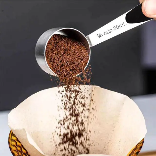 Alt view image 5 of 7 - 2 PCS 1/8 Cup Stainless Steel Measuring Scoops Coffee Measuring Scoop 30ML Small Coffee Scoop Measuring Cup with Black Silicone Handle Large Capacity And Comfortable Hand Feeling Tablespoon
