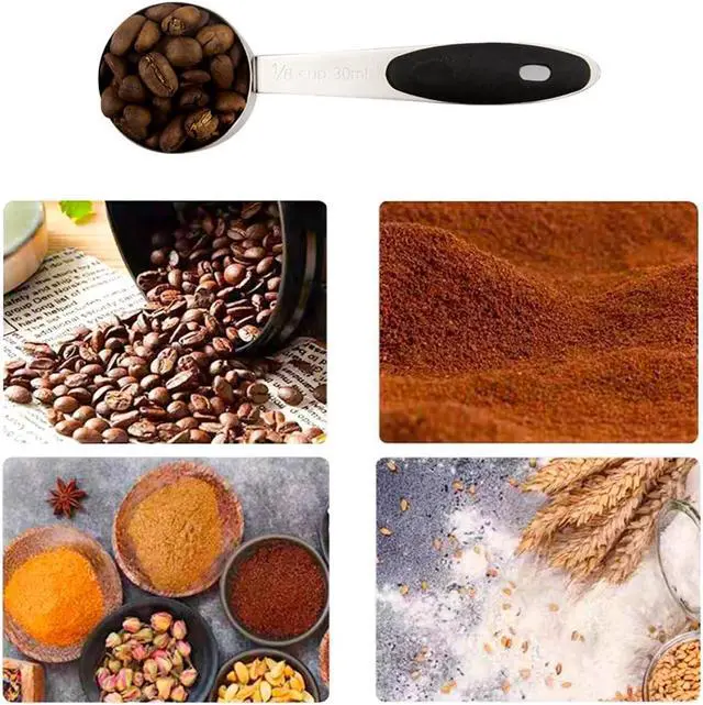 Alt view image 7 of 7 - 2 PCS 1/8 Cup Stainless Steel Measuring Scoops Coffee Measuring Scoop 30ML Small Coffee Scoop Measuring Cup with Black Silicone Handle Large Capacity And Comfortable Hand Feeling Tablespoon