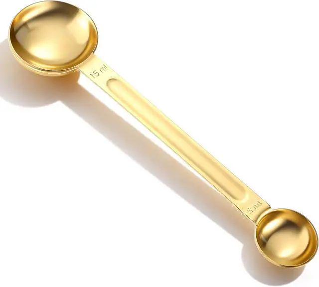 Main image of Double Sided Coffee Measuring Spoon, Stainless Steel Teaspoon Scoop 1 Tsp (5ml) and 1 Tbsp (15ml) Tablespoon Measuring Spoon, Dual-Measure Long-Handle Spoons for Kitchen Sugar Baking Precise Gold