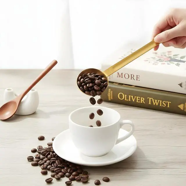 Alt view image 3 of 7 - Double Sided Coffee Measuring Spoon, Stainless Steel Teaspoon Scoop 1 Tsp (5ml) and 1 Tbsp (15ml) Tablespoon Measuring Spoon, Dual-Measure Long-Handle Spoons for Kitchen Sugar Baking Precise Gold