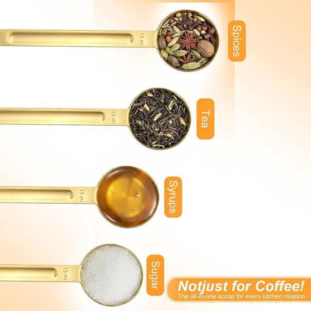 Alt view image 4 of 7 - Double Sided Coffee Measuring Spoon, Stainless Steel Teaspoon Scoop 1 Tsp (5ml) and 1 Tbsp (15ml) Tablespoon Measuring Spoon, Dual-Measure Long-Handle Spoons for Kitchen Sugar Baking Precise Gold
