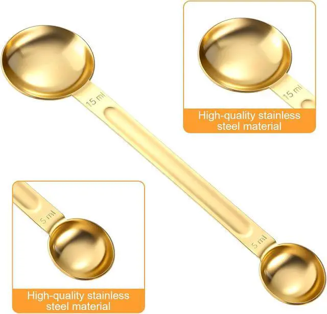 Alt view image 5 of 7 - Double Sided Coffee Measuring Spoon, Stainless Steel Teaspoon Scoop 1 Tsp (5ml) and 1 Tbsp (15ml) Tablespoon Measuring Spoon, Dual-Measure Long-Handle Spoons for Kitchen Sugar Baking Precise Gold