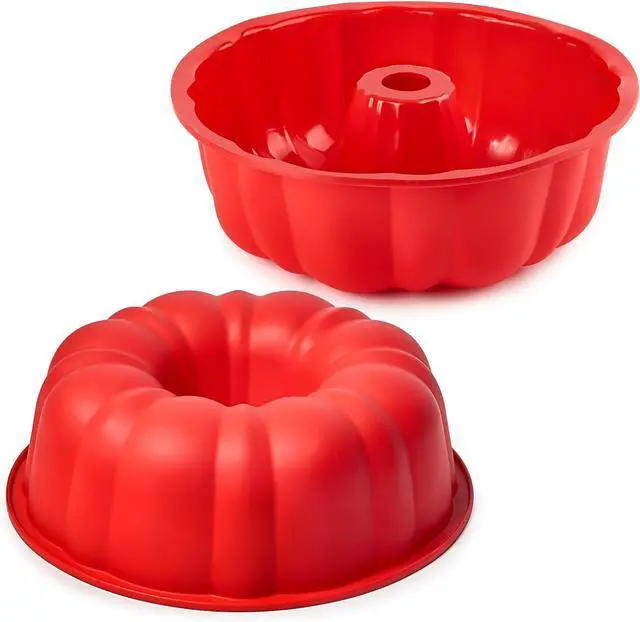 Main image of Puyeipt 10 Inch Silicone Fluted Tube Cake Pan, 2 Pack