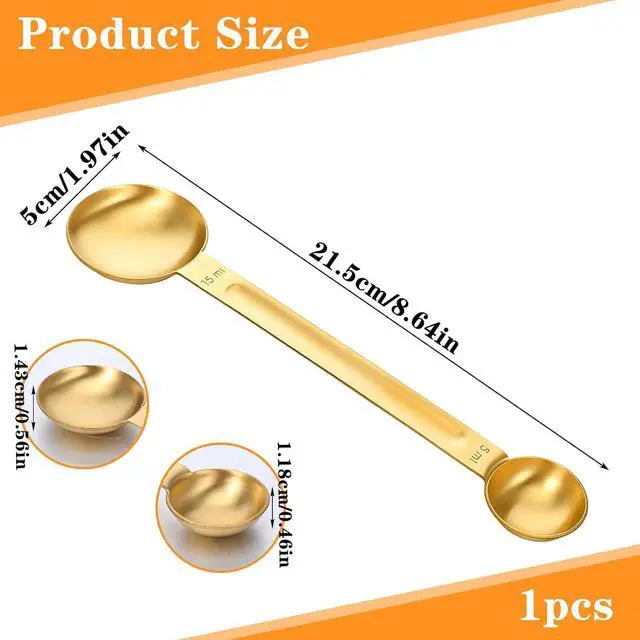 Alt view image 2 of 7 - Double Sided Measuring Spoon, Stainless Steel Coffee Scoop 1 Tsp (5ml) & 1 Tbsp (15ml) Dual-Measure Long-Handled Metal Measuring Spoons Kitchen Gadgets Teaspoon Scoop for Baking, Cooking (Gold)