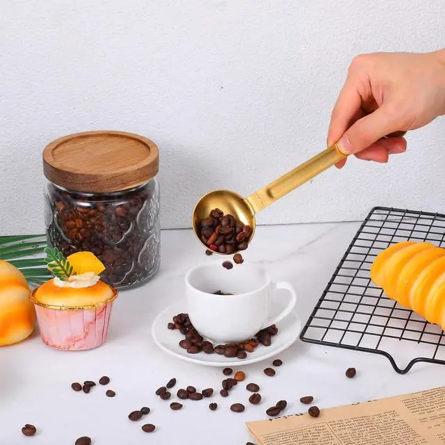Alt view image 5 of 7 - Double Sided Measuring Spoon, Stainless Steel Coffee Scoop 1 Tsp (5ml) & 1 Tbsp (15ml) Dual-Measure Long-Handled Metal Measuring Spoons Kitchen Gadgets Teaspoon Scoop for Baking, Cooking (Gold)