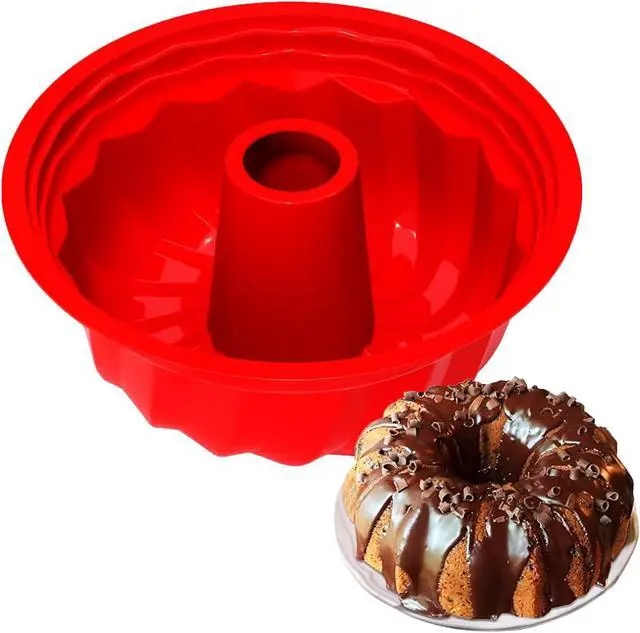 Alt view image 2 of 7 - SOV Silicone cake Pans, Non-stick bundt cake molds, Silicone Bakeware Baking Molds, Perfect for making Cake, Bread, Jello, Gelatin (9.5 inch + 1 pack)