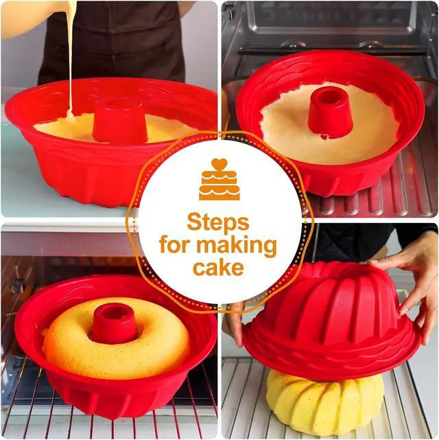 Alt view image 3 of 7 - SOV Silicone cake Pans, Non-stick bundt cake molds, Silicone Bakeware Baking Molds, Perfect for making Cake, Bread, Jello, Gelatin (9.5 inch + 1 pack)