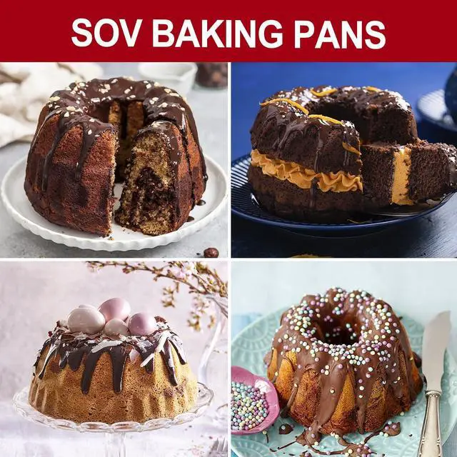 Alt view image 4 of 7 - SOV Silicone cake Pans, Non-stick bundt cake molds, Silicone Bakeware Baking Molds, Perfect for making Cake, Bread, Jello, Gelatin (9.5 inch + 1 pack)