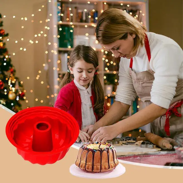 Alt view image 5 of 7 - SOV Silicone cake Pans, Non-stick bundt cake molds, Silicone Bakeware Baking Molds, Perfect for making Cake, Bread, Jello, Gelatin (9.5 inch + 1 pack)