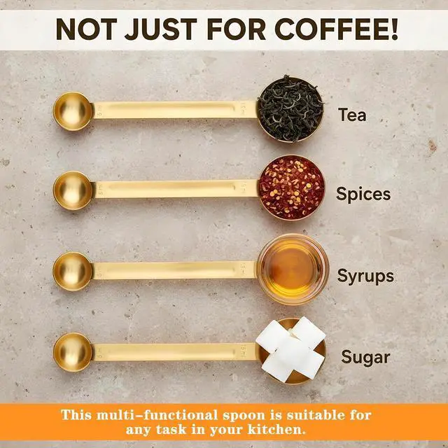 Alt view image 7 of 7 - Double Sided Measuring Spoon, Stainless Steel Coffee Scoop 1 Tsp (5ml) & 1 Tbsp (15ml) Dual-Measure Long-Handled Metal Measuring Spoons Kitchen Gadgets Teaspoon Scoop for Baking, Cooking (Gold)