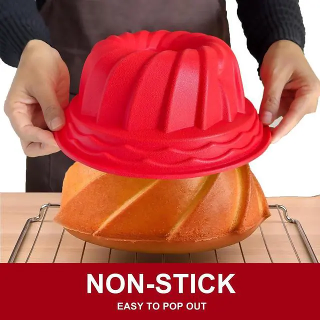Alt view image 6 of 7 - SOV Silicone cake Pans, Non-stick bundt cake molds, Silicone Bakeware Baking Molds, Perfect for making Cake, Bread, Jello, Gelatin (9.5 inch + 1 pack)