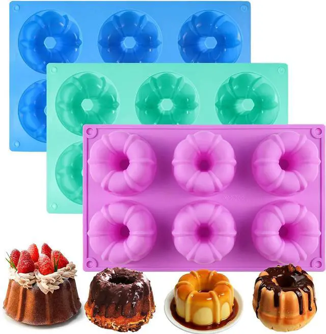 Main image of Mini Fluted Cake Pan, 3-Pack Cake Silicone Molds for Baking