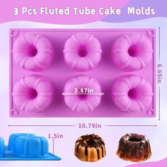 Alt view image 2 of 7 - Mini Fluted Cake Pan, 3-Pack Cake Silicone Molds for Baking