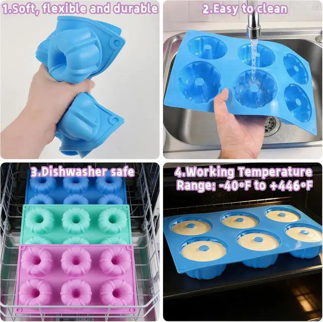Alt view image 7 of 7 - Mini Fluted Cake Pan, 3-Pack Cake Silicone Molds for Baking