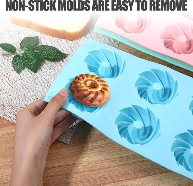 Alt view image 4 of 6 - 3 PCS Mini Bundt Cake Pans for Baking, 6-Cavity Fluted Tubular Mini Cake Pans, Silicone Molds for Baking, Ideal for Brownies, Cookies, Cupcakes, Jellies, Muffins, Donuts(Spiral Shape)