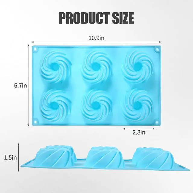 Alt view image 2 of 6 - 3 PCS Mini Bundt Cake Pans for Baking, 6-Cavity Fluted Tubular Mini Cake Pans, Silicone Molds for Baking, Ideal for Brownies, Cookies, Cupcakes, Jellies, Muffins, Donuts(Spiral Shape)