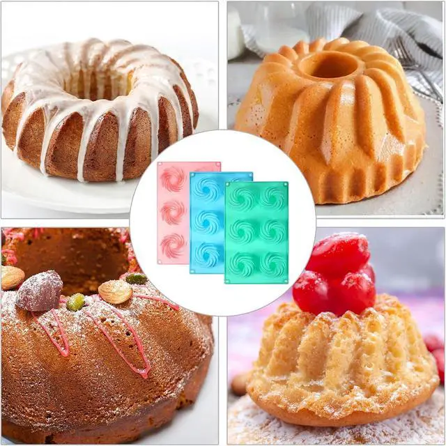 Alt view image 6 of 6 - 3 PCS Mini Bundt Cake Pans for Baking, 6-Cavity Fluted Tubular Mini Cake Pans, Silicone Molds for Baking, Ideal for Brownies, Cookies, Cupcakes, Jellies, Muffins, Donuts(Spiral Shape)