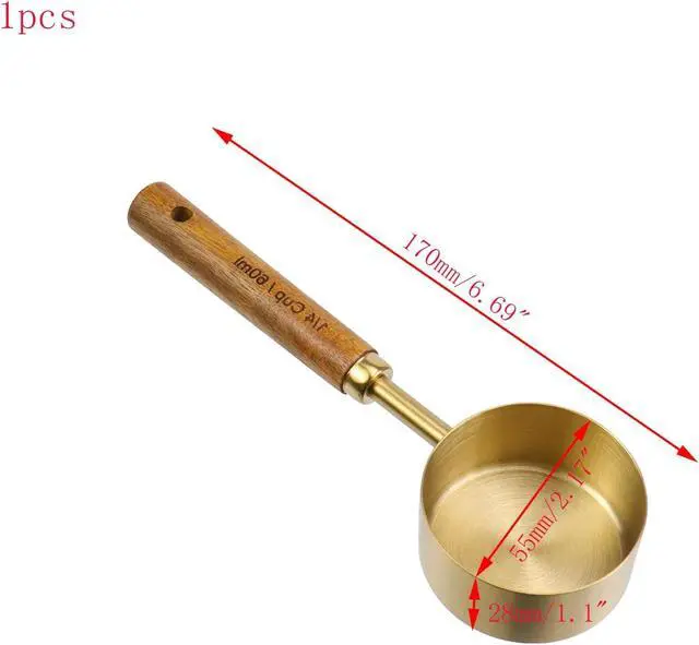 Alt view image 2 of 6 - 1/4 Cup Stainless Steel Measuring Cup with Wooden Handle, 60ml