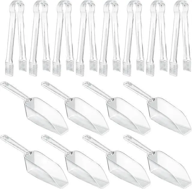 Main image of 16Pcs Clear Plastic Ice Tongs and Scoops, Mini Serving Tongs and Buffet Scoop for Cocktail Whiskey Tea Party Candy Dessert Buffet