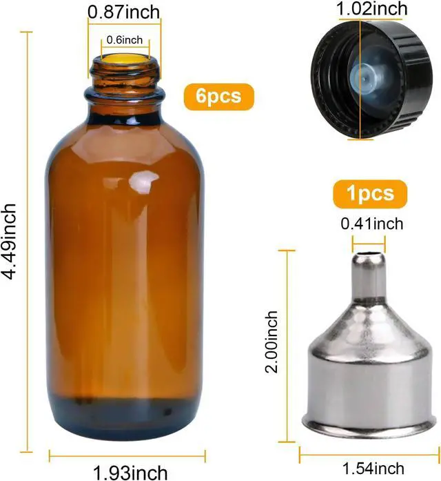 Alt view image 3 of 8 - YINGERHUAN 4 oz Amber Glass Bottles - Small Glass Jars with Black Lids Empty Boston Bottle,Dispensing Bottles for Homemade Vanilla Extract, Essential Oils, Herbal Medicine (6)