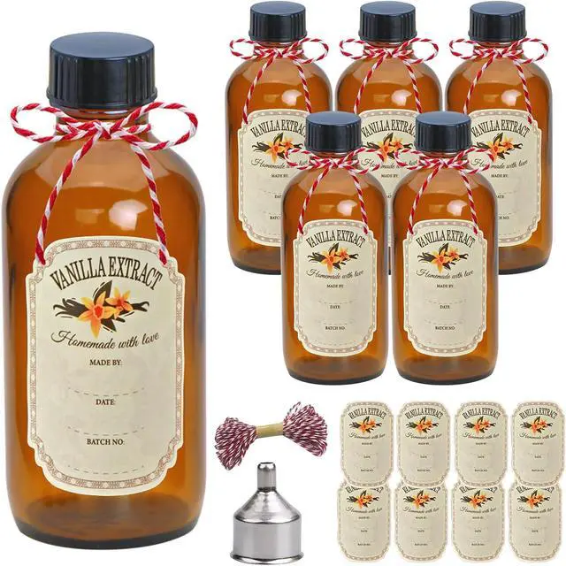 Alt view image 2 of 8 - YINGERHUAN 4 oz Amber Glass Bottles - Small Glass Jars with Black Lids Empty Boston Bottle,Dispensing Bottles for Homemade Vanilla Extract, Essential Oils, Herbal Medicine (6)