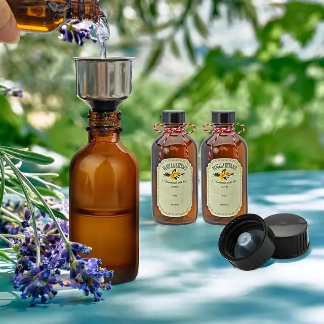 Alt view image 5 of 8 - YINGERHUAN 4 oz Amber Glass Bottles - Small Glass Jars with Black Lids Empty Boston Bottle,Dispensing Bottles for Homemade Vanilla Extract, Essential Oils, Herbal Medicine (6)