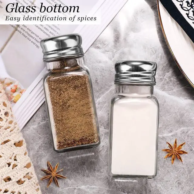 Alt view image 4 of 6 - Salt and Pepper Shakers Set,DWTS DANWEITESI Salt Shaker with Stainless Lid-Glass Spice Jars Kitchen Gadgets,Clear to Know When to Fill,Farmhouse Salt Pepper Shakers Cute Kitchen Essentials Decoration