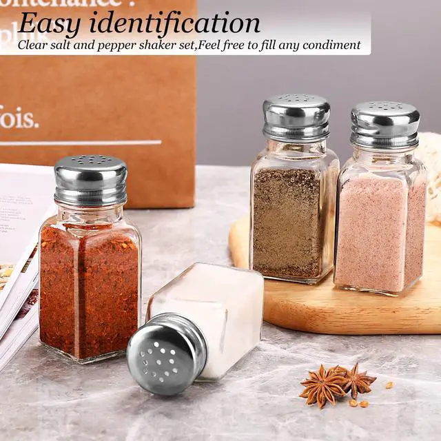 Alt view image 5 of 6 - Salt and Pepper Shakers Set,DWTS DANWEITESI Salt Shaker with Stainless Lid-Glass Spice Jars Kitchen Gadgets,Clear to Know When to Fill,Farmhouse Salt Pepper Shakers Cute Kitchen Essentials Decoration
