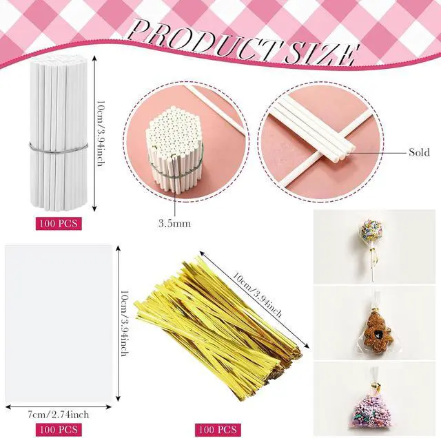 Alt view image 2 of 7 - Yinkin Cake Pop Kit 100 Bags 100 Sticks Ties Scooper for Lollipop,Black
