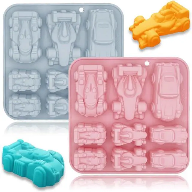 Main image of 2 Pack Cute Car Silicone Molds 3D Race Car Themed Baking Mould Tray DIY Baking Tool for Crayons Chocolate Cake Dessert Candy Mousse Pastry Handmade Soap Cupcake Topper