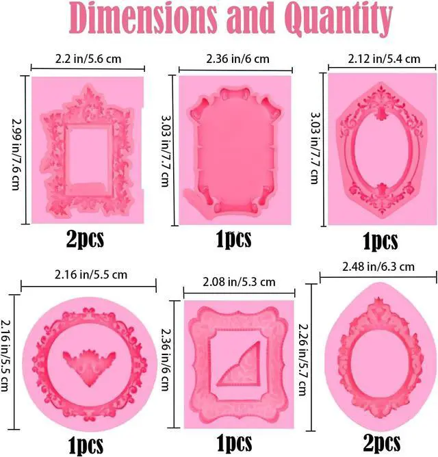 Alt view image 2 of 6 - 8 Pcs Picture Frames Silicone Molds, Vintage Photo Frame Fondant Mold for Cake Decorating Cupcake Topper Chocolate Candy Polymer Clay Baking Desserts