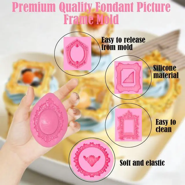 Alt view image 3 of 6 - 8 Pcs Picture Frames Silicone Molds, Vintage Photo Frame Fondant Mold for Cake Decorating Cupcake Topper Chocolate Candy Polymer Clay Baking Desserts