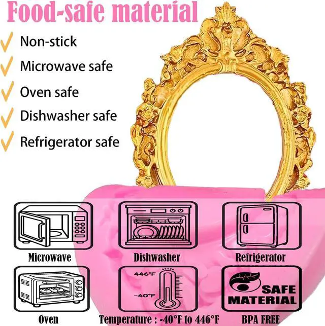 Alt view image 4 of 6 - 8 Pcs Picture Frames Silicone Molds, Vintage Photo Frame Fondant Mold for Cake Decorating Cupcake Topper Chocolate Candy Polymer Clay Baking Desserts