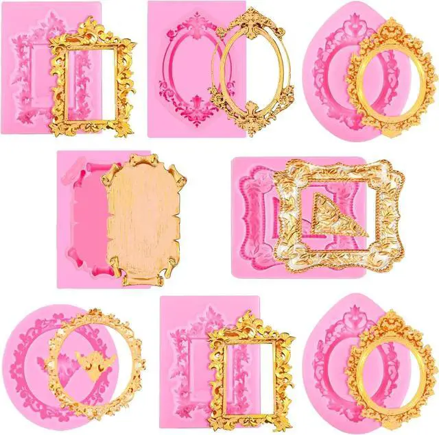 Main image of 8 Pcs Picture Frames Silicone Molds, Vintage Photo Frame Fondant Mold for Cake Decorating Cupcake Topper Chocolate Candy Polymer Clay Baking Desserts