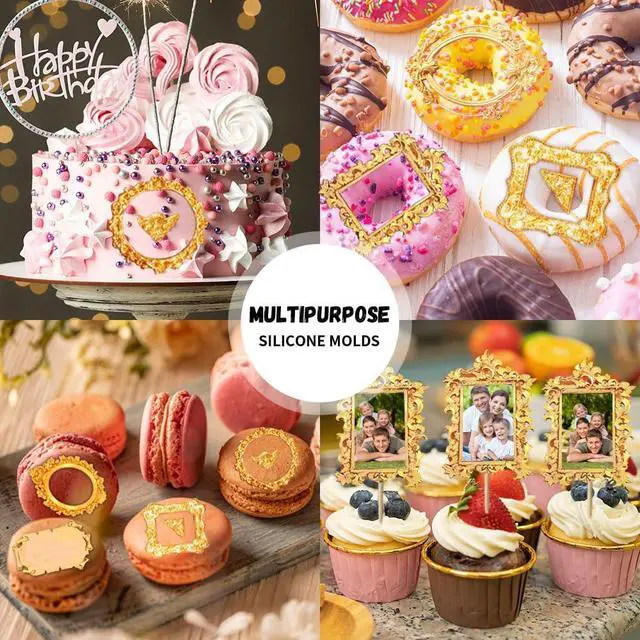 Alt view image 5 of 6 - 8 Pcs Picture Frames Silicone Molds, Vintage Photo Frame Fondant Mold for Cake Decorating Cupcake Topper Chocolate Candy Polymer Clay Baking Desserts