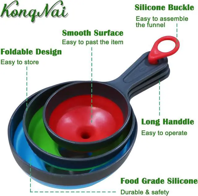 Alt view image 2 of 7 - KongNai Canning Funnel for Wide and Regular JarsWide Mouth Funnels Sets of 3, Large for Mason Jar, Food Grade Collapsible Silicone Kitchen Accessories for Transfer Jam, Juice, Spices and Oil