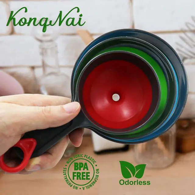 Alt view image 4 of 7 - KongNai Canning Funnel for Wide and Regular JarsWide Mouth Funnels Sets of 3, Large for Mason Jar, Food Grade Collapsible Silicone Kitchen Accessories for Transfer Jam, Juice, Spices and Oil