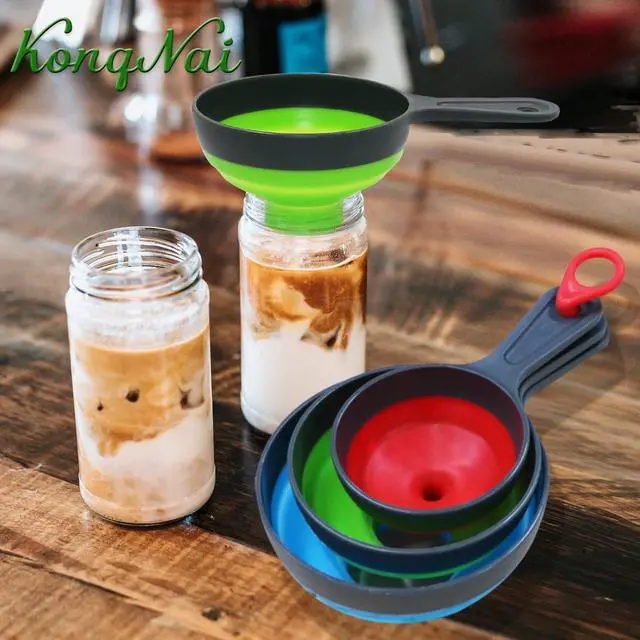 Alt view image 7 of 7 - KongNai Canning Funnel for Wide and Regular JarsWide Mouth Funnels Sets of 3, Large for Mason Jar, Food Grade Collapsible Silicone Kitchen Accessories for Transfer Jam, Juice, Spices and Oil
