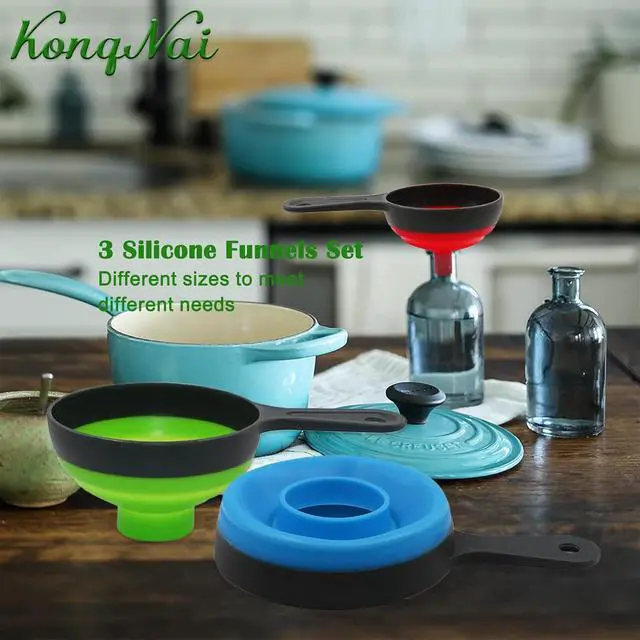 Alt view image 6 of 7 - KongNai Canning Funnel for Wide and Regular JarsWide Mouth Funnels Sets of 3, Large for Mason Jar, Food Grade Collapsible Silicone Kitchen Accessories for Transfer Jam, Juice, Spices and Oil
