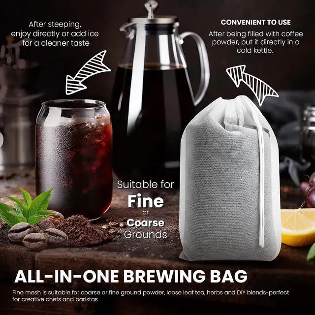 Alt view image 4 of 7 - Cold Brew Bags, 100 Count Brew Coffee Filter Bags, 6x8 Inch