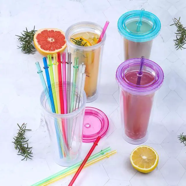 Alt view image 5 of 7 - 24 PCS, Reusable Straws with 4 Brushes, 10.5" Long Tritan Hard Plastic Straws, 12 Colors Translucent Replacement Drinking for 16OZ-32 OZ Tumblers, Cups, Jars, Stanley, YETI, Starbucks, BPA Free