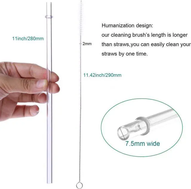 Alt view image 2 of 6 - Dakoufish 11 Inch Clear Reusable Thick Plastic Drinking Straws Extra Long for 24oz 30oz 40oz Mason Jar Tumblers,Set of 12 Pcs Straws with Cleaning Brush (11inch, Clear)